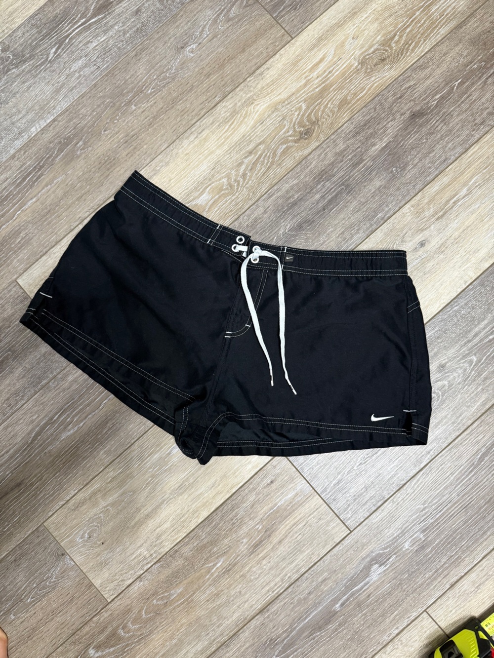 Nike Women's Black Athletic Drawstring Shorts with White Accents